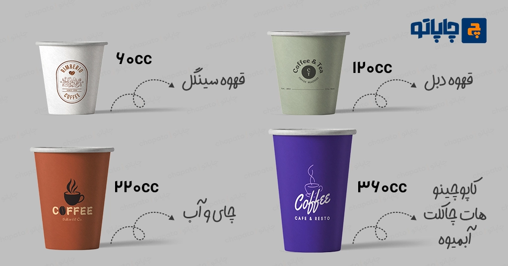 انواع سایز لیوان کاغذی